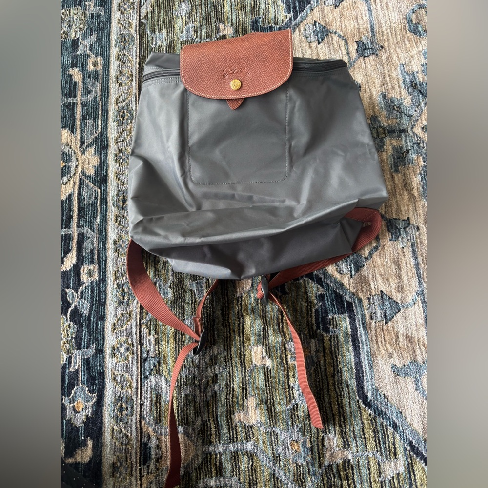 Longchamp Gray and Brown Backpack